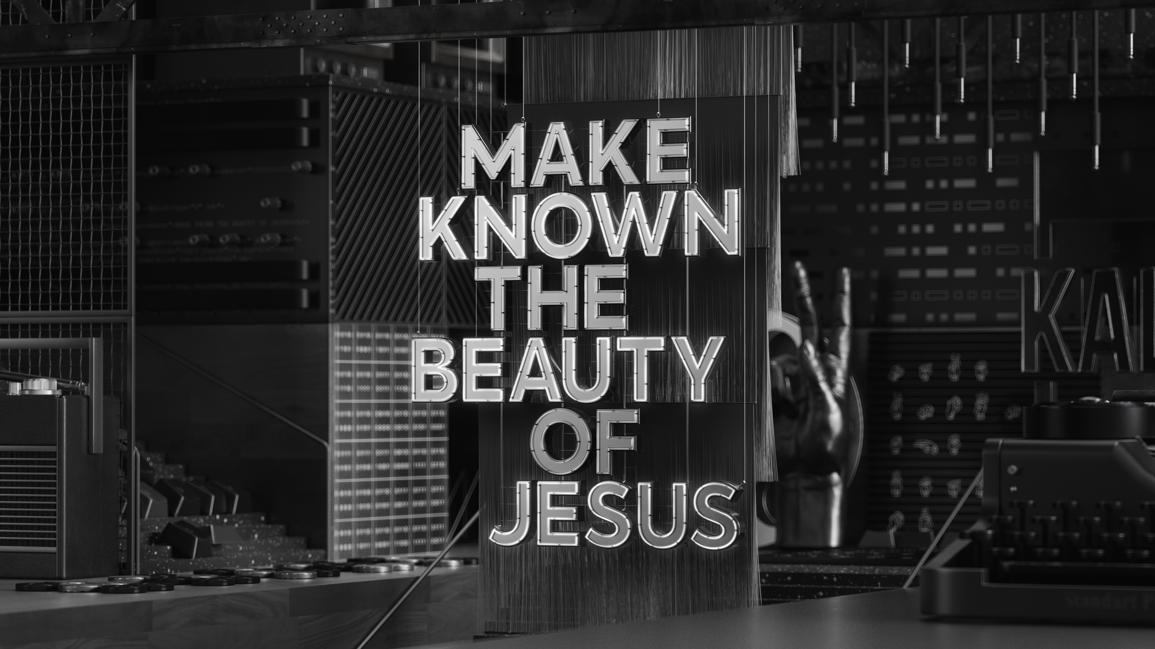 3d type of Church tagline hung with string